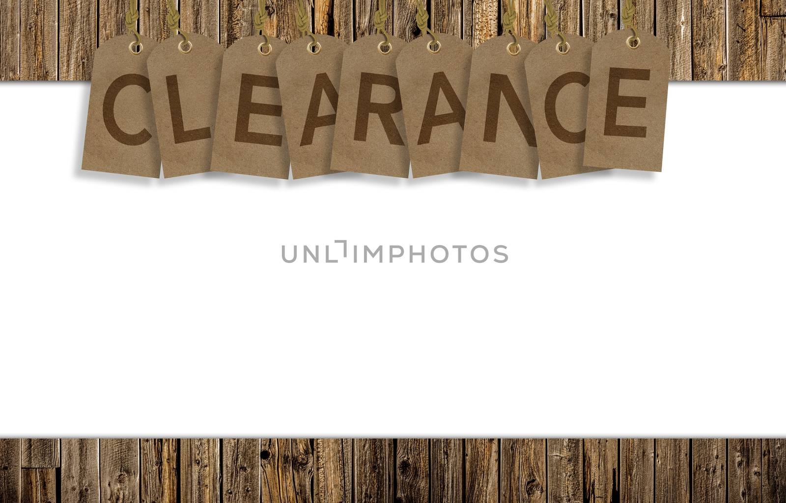 Clearance Background with Solid White Copy Space. Clearance Paper Tags.