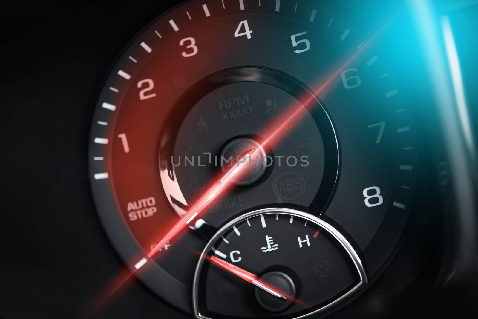 Tachometer RPM Meter Car Power Concept. Super Car Electronic Metering.