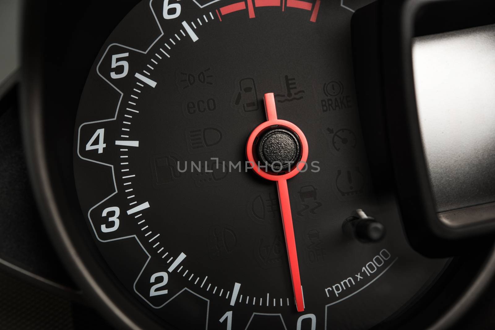 Modern Gas Fuel Car Tachometer RPM Meter Closeup
