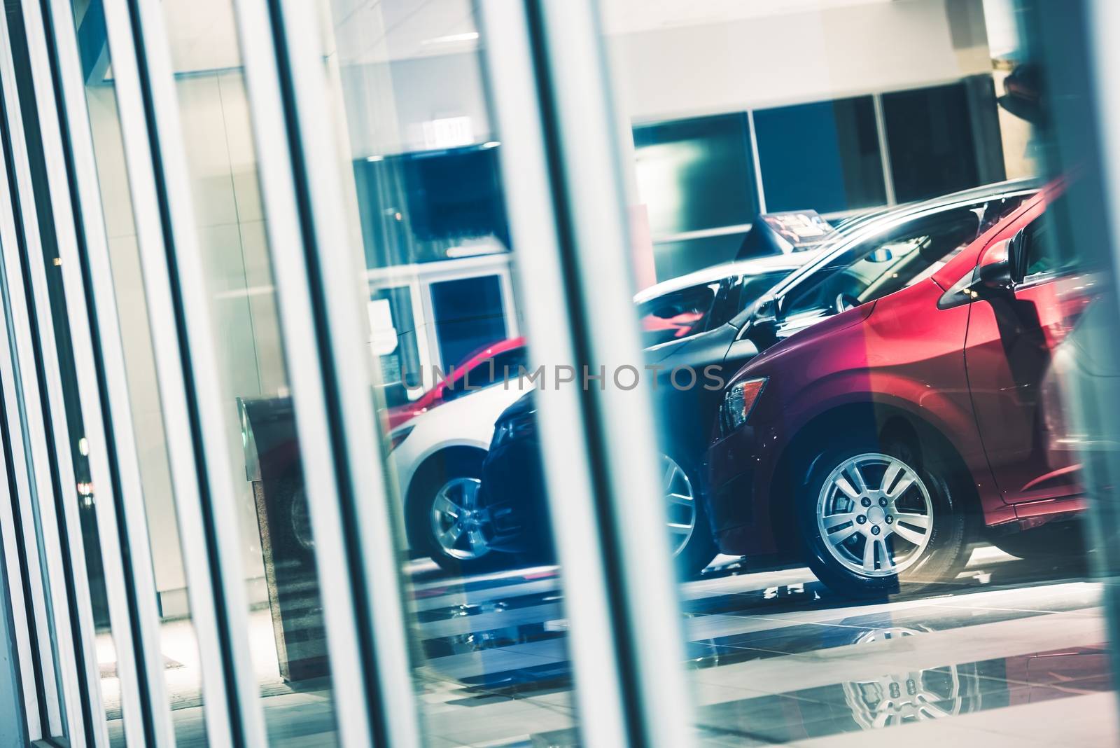 Car Dealer Window Shopping. Dealer Cars Stock. Showroom Exposition. 