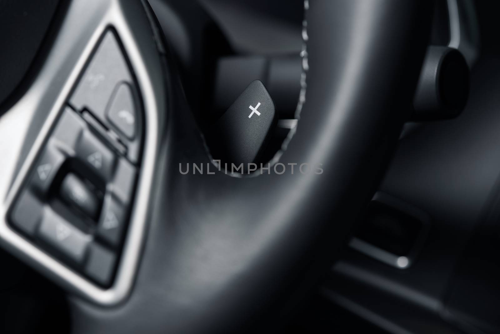 Paddle Shift Gearbox Plus Paddle Closeup. Semi-Automatic Transmission.