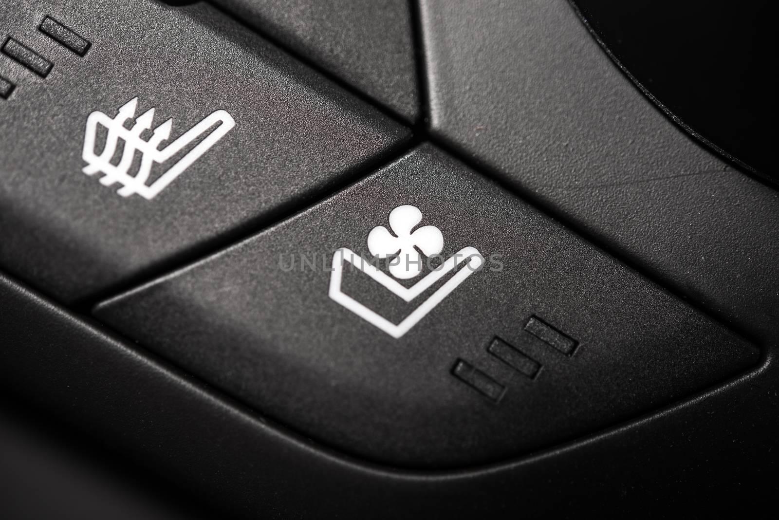 Heated and Ventilated Car Seat Controls. Heat and Ventilation Buttons Closeup