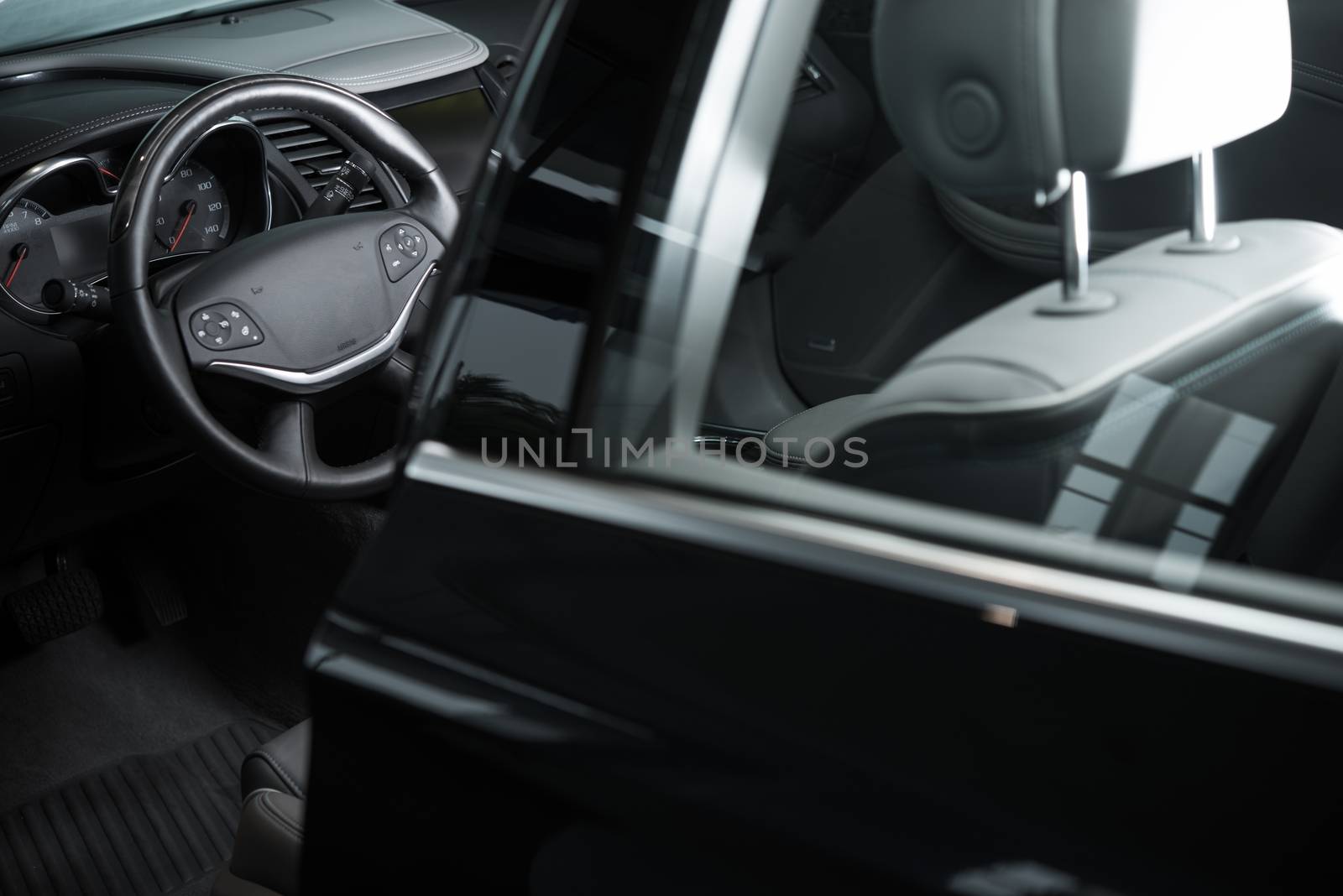 Modern Car Studio Photo. Car Side View and Interior. Driver Side.