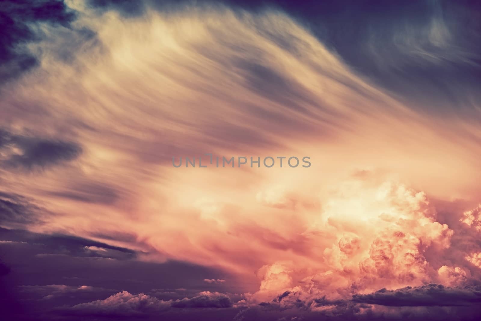 Scenic Sunset Storm. Scenic Stormy Cloudscape Photo Background