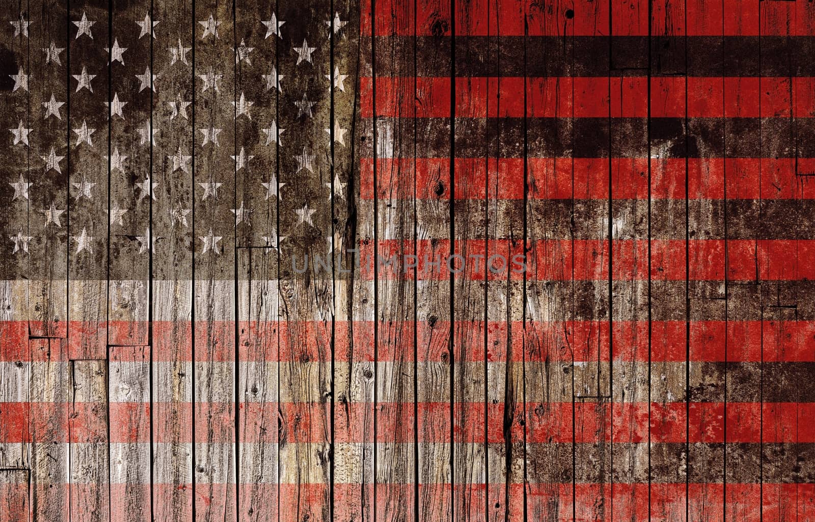 American Flag Painted on Wood High Resolution Background.