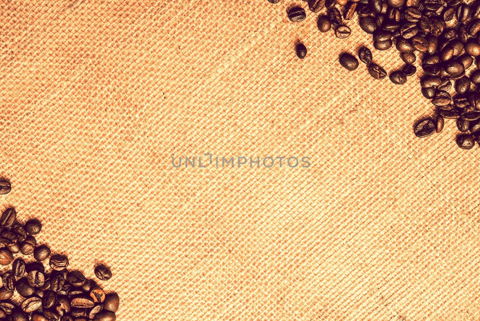 Coffee Canvas Backdrop. Coffee Beans on Canvas Material Background with Copy Space.