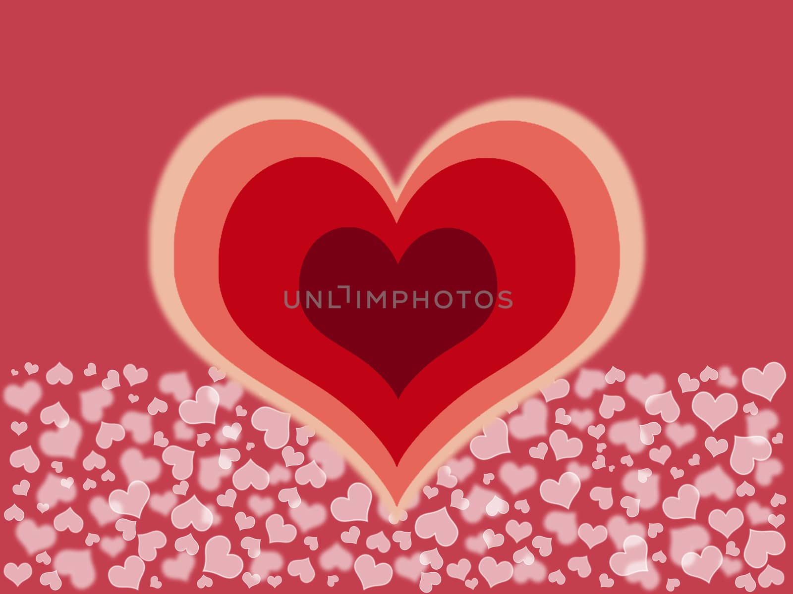 Illustration of a Valentines Day, red shades color with heart bo by gypsygraphy