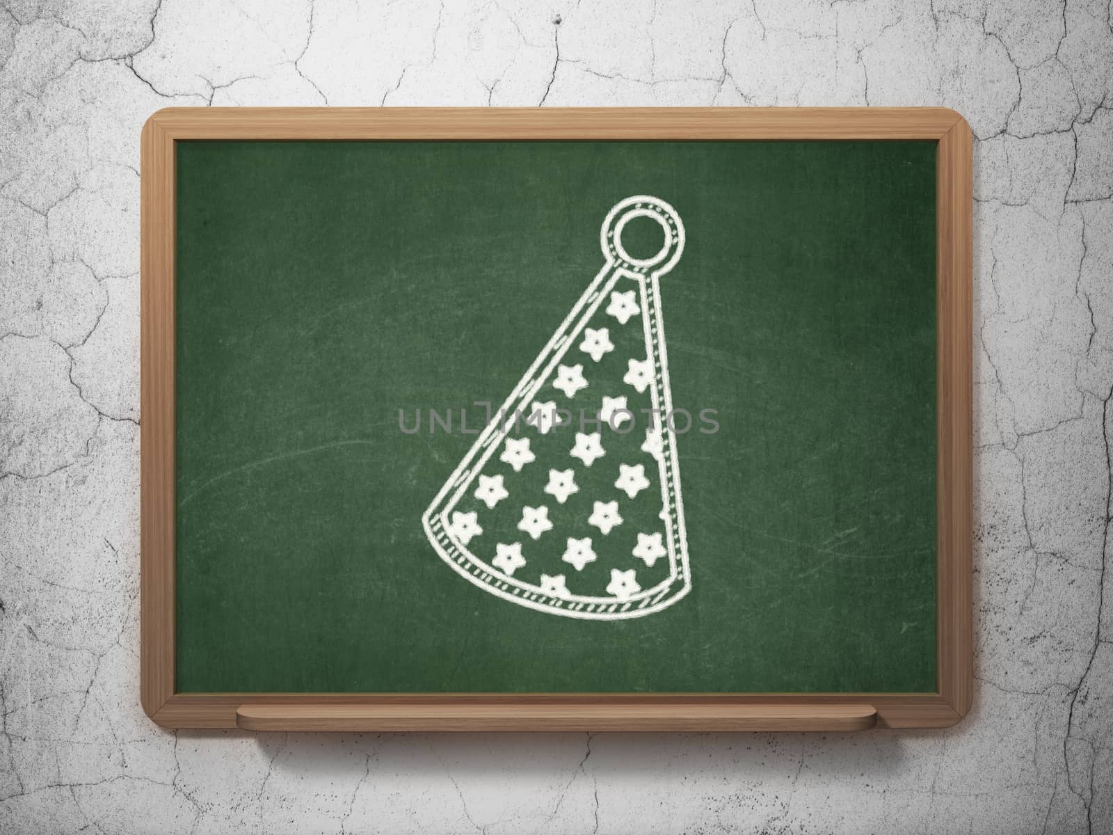 Entertainment, concept: Party Hat icon on Green chalkboard on grunge wall background