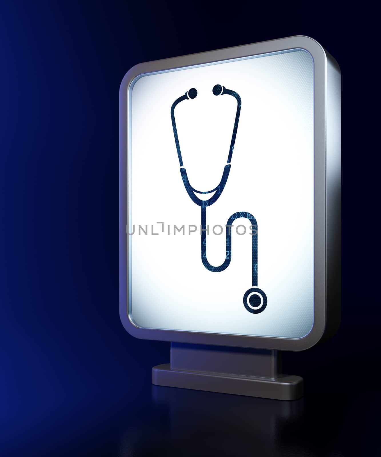 Medicine concept: Stethoscope on advertising billboard background, 3d render