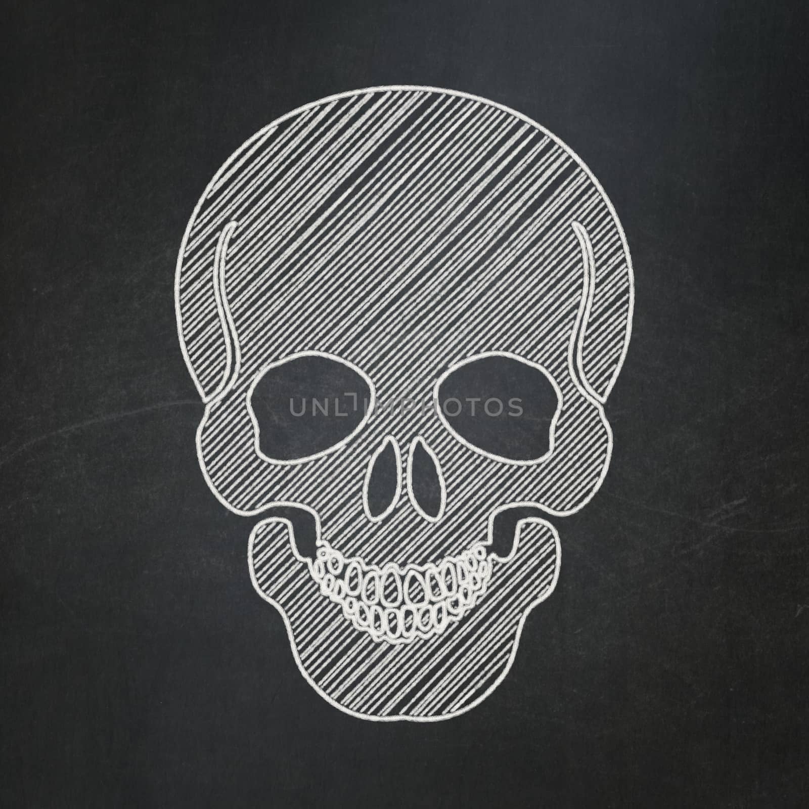 Healthcare concept: Scull icon on Black chalkboard background