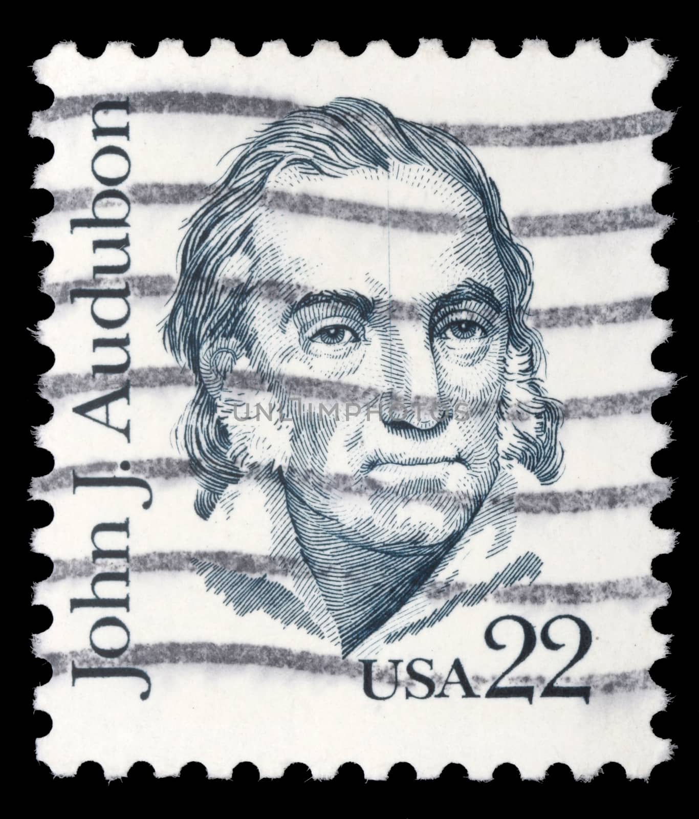 Stamp printed in USA shows John J. Audubon, circa 1986. "Great people of United States"