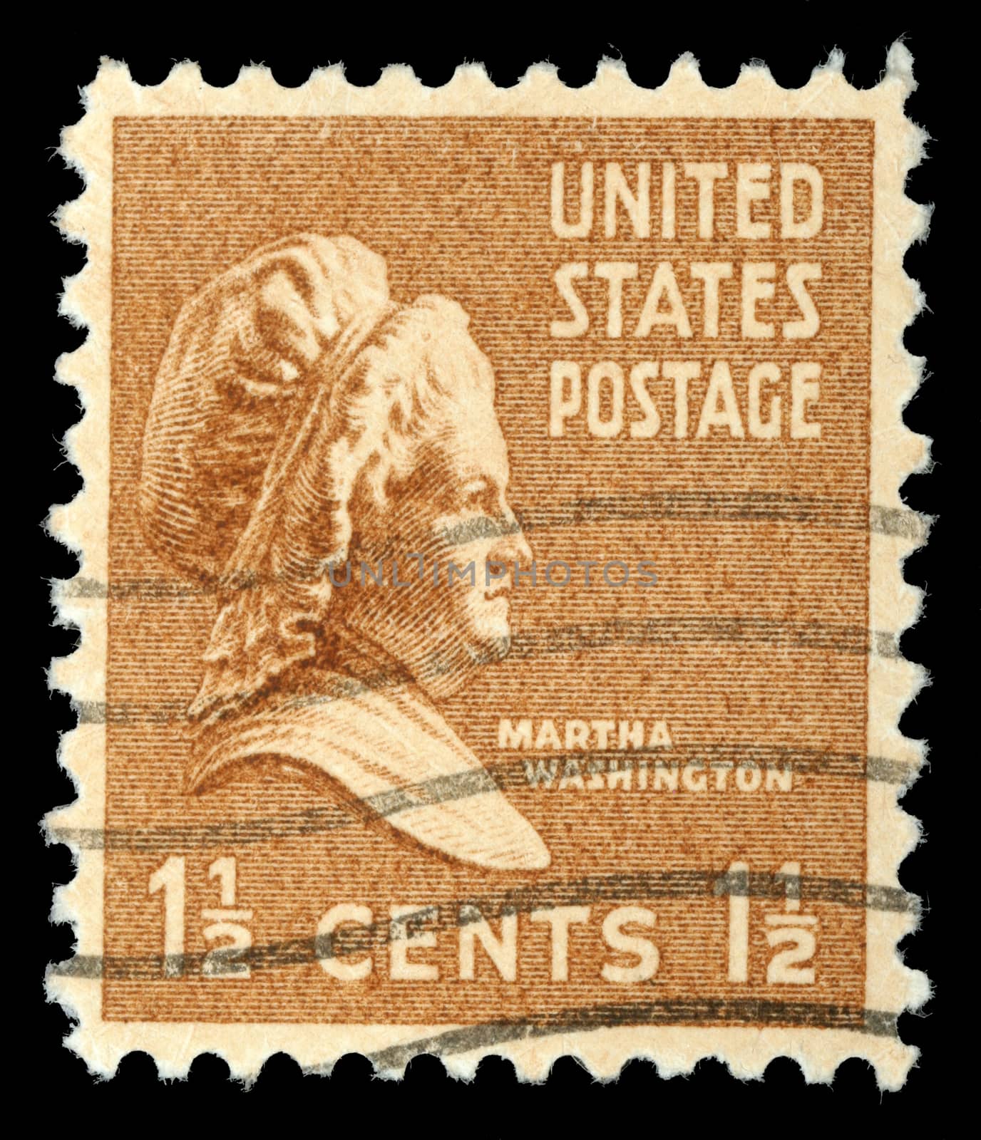 Stamp shows portrait Martha Dandridge Custis Washington (June 2, 1731 - May 22, 1802) was the wife of George Washington, the first president of the United States, circa 1938.