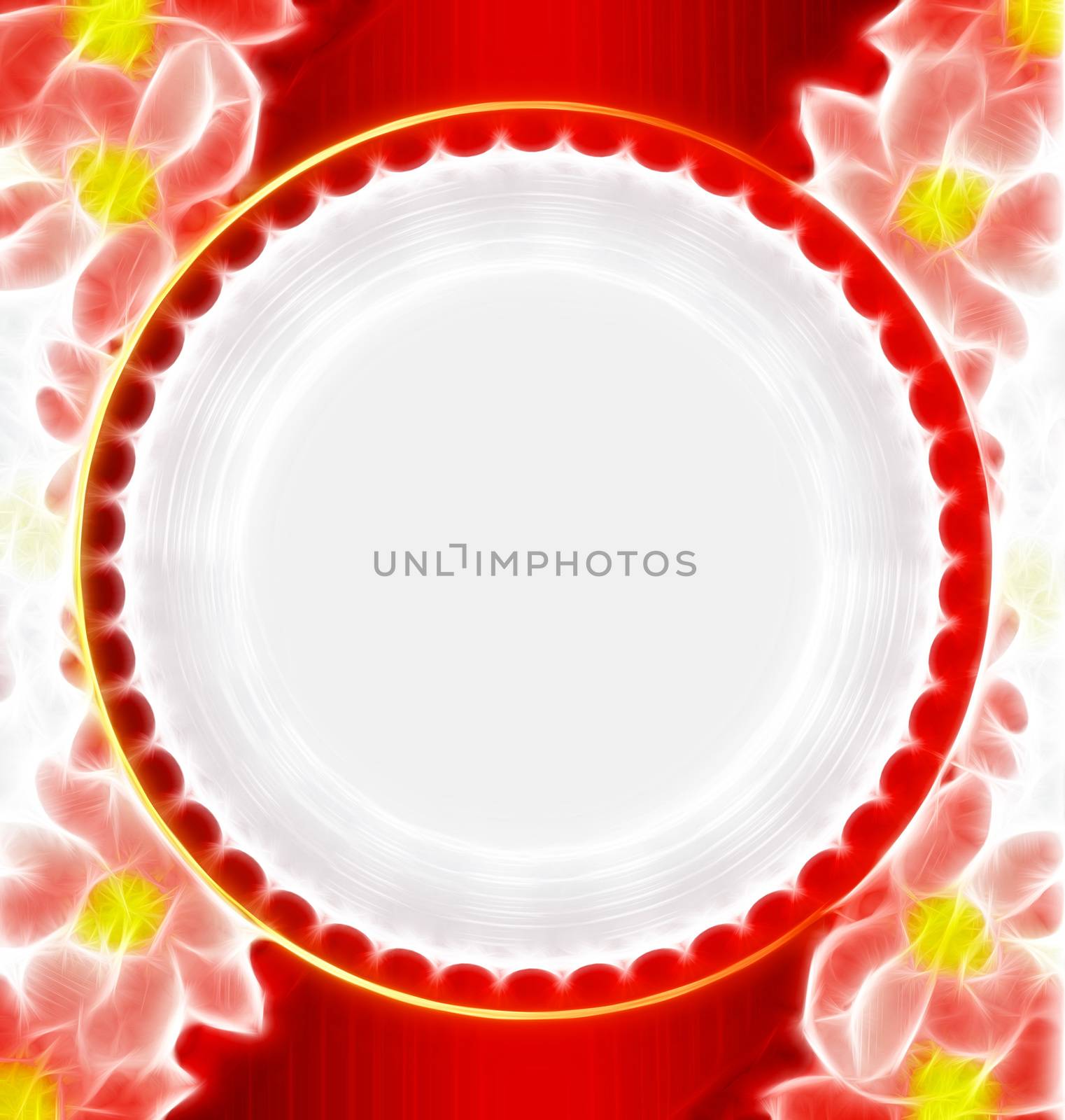 red flowers background with white circle