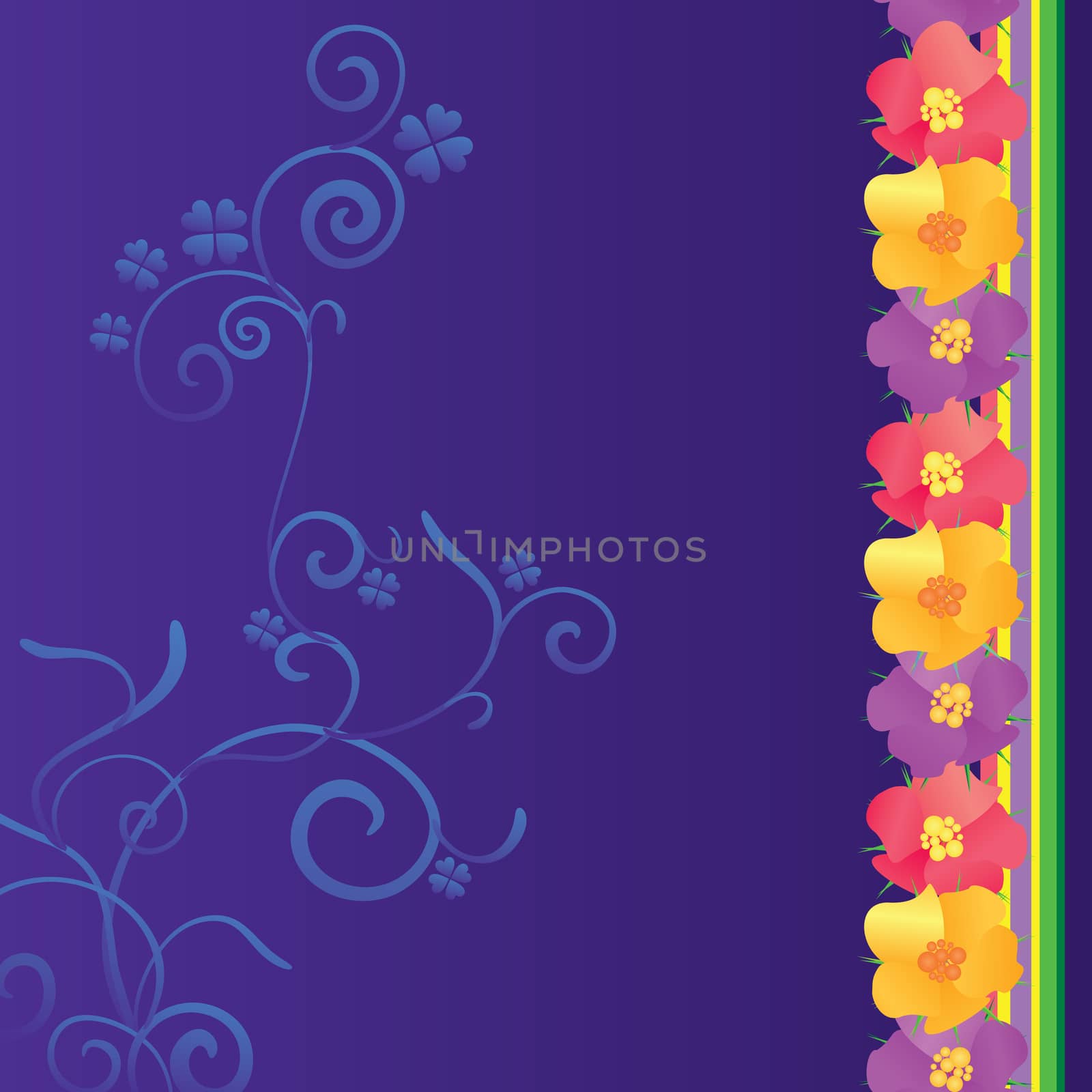 violet background with flowers border