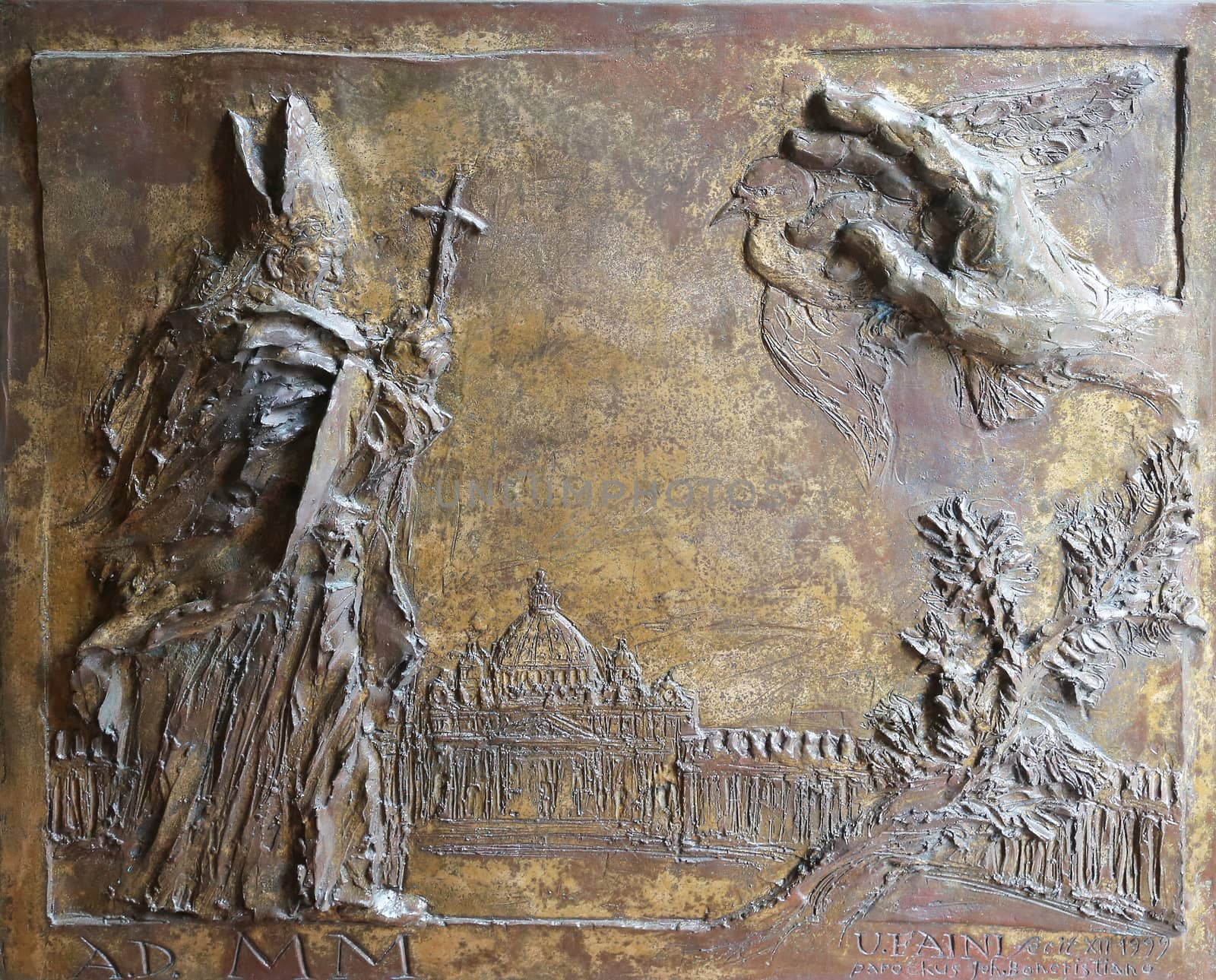 Pope John Paul II, Relief on the bronze door of the church of St. James the Greater in Porto Azzurro, Elba, Italy