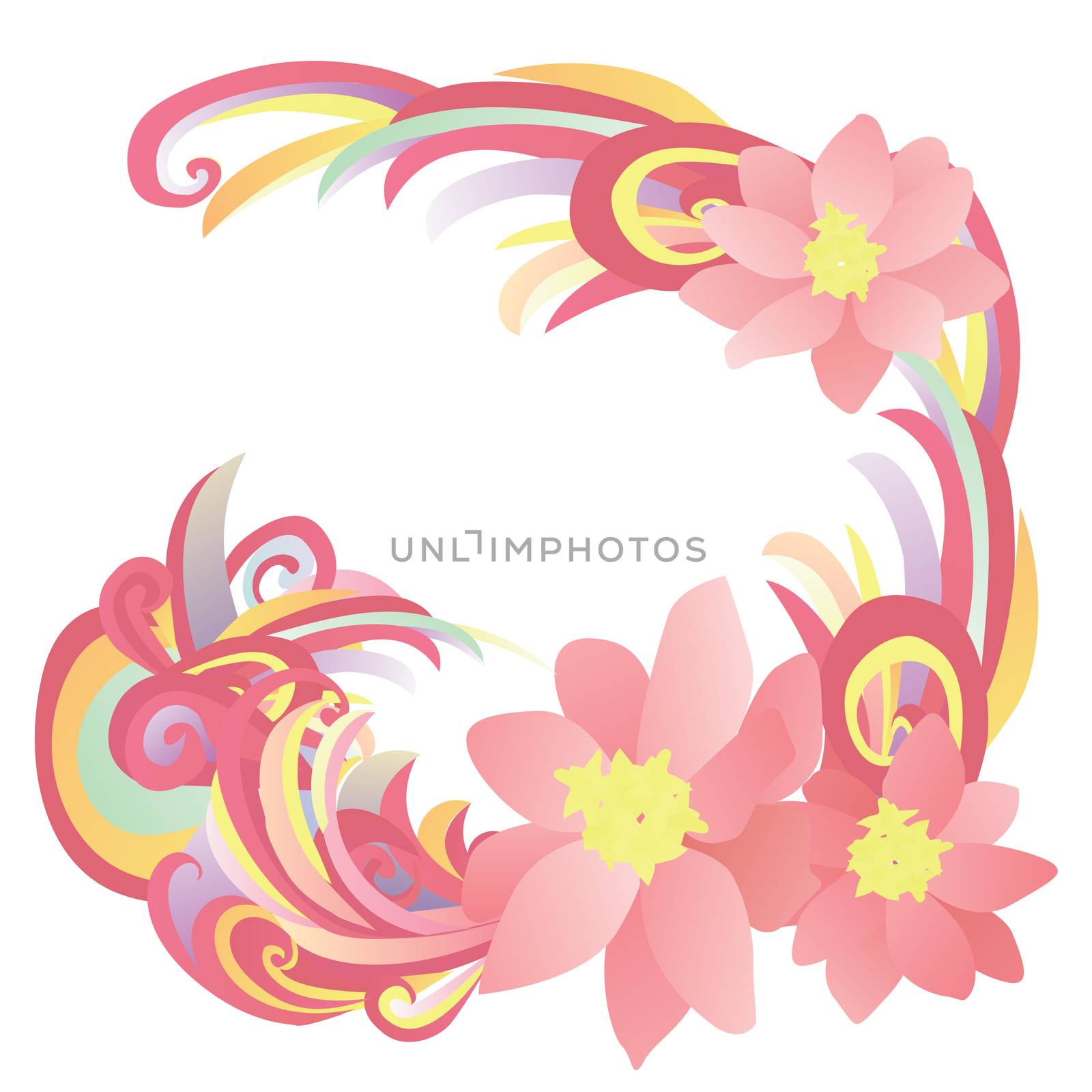 abstract flowers pink, red and yellow illustration