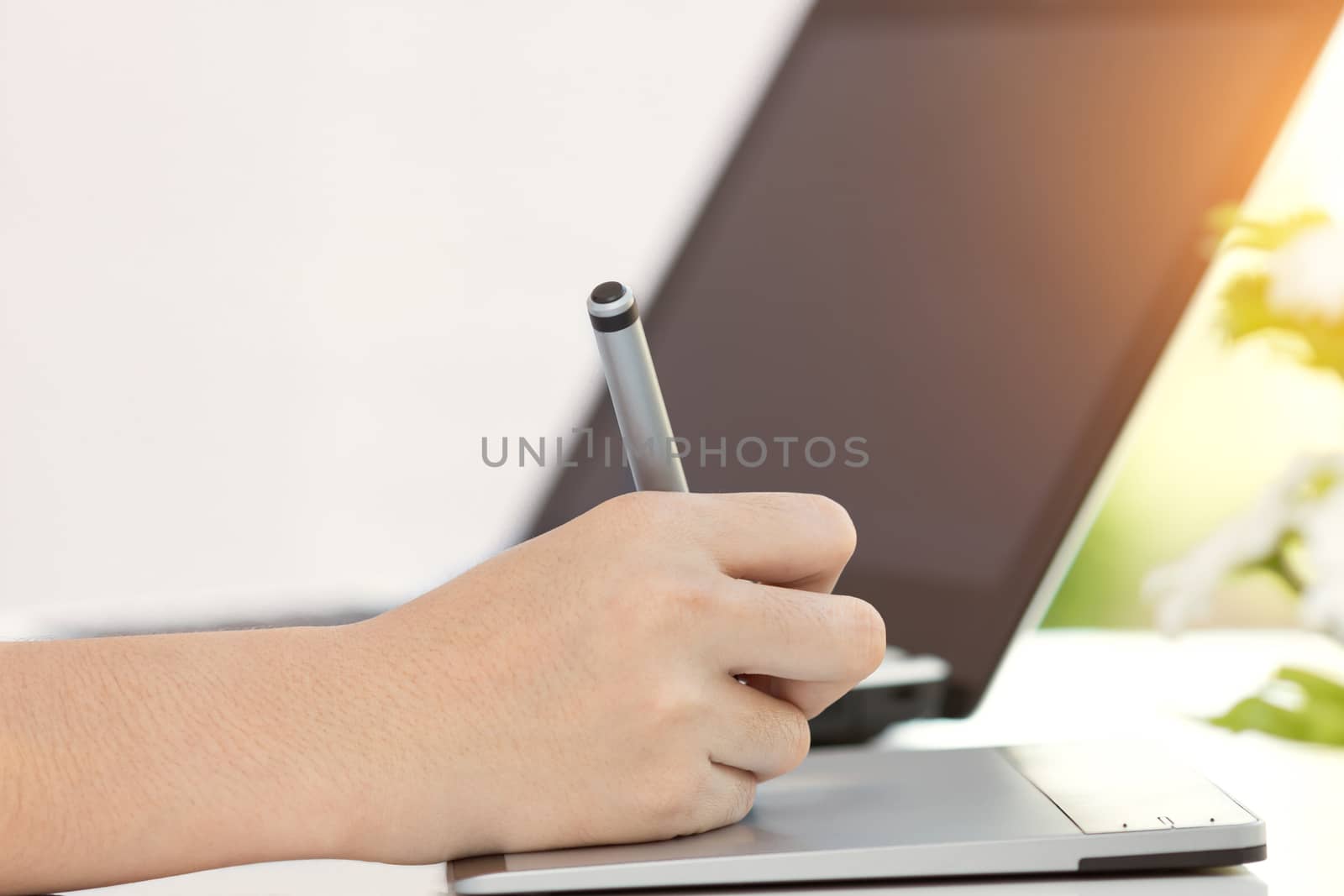 closeup designer drawing graphic tablet