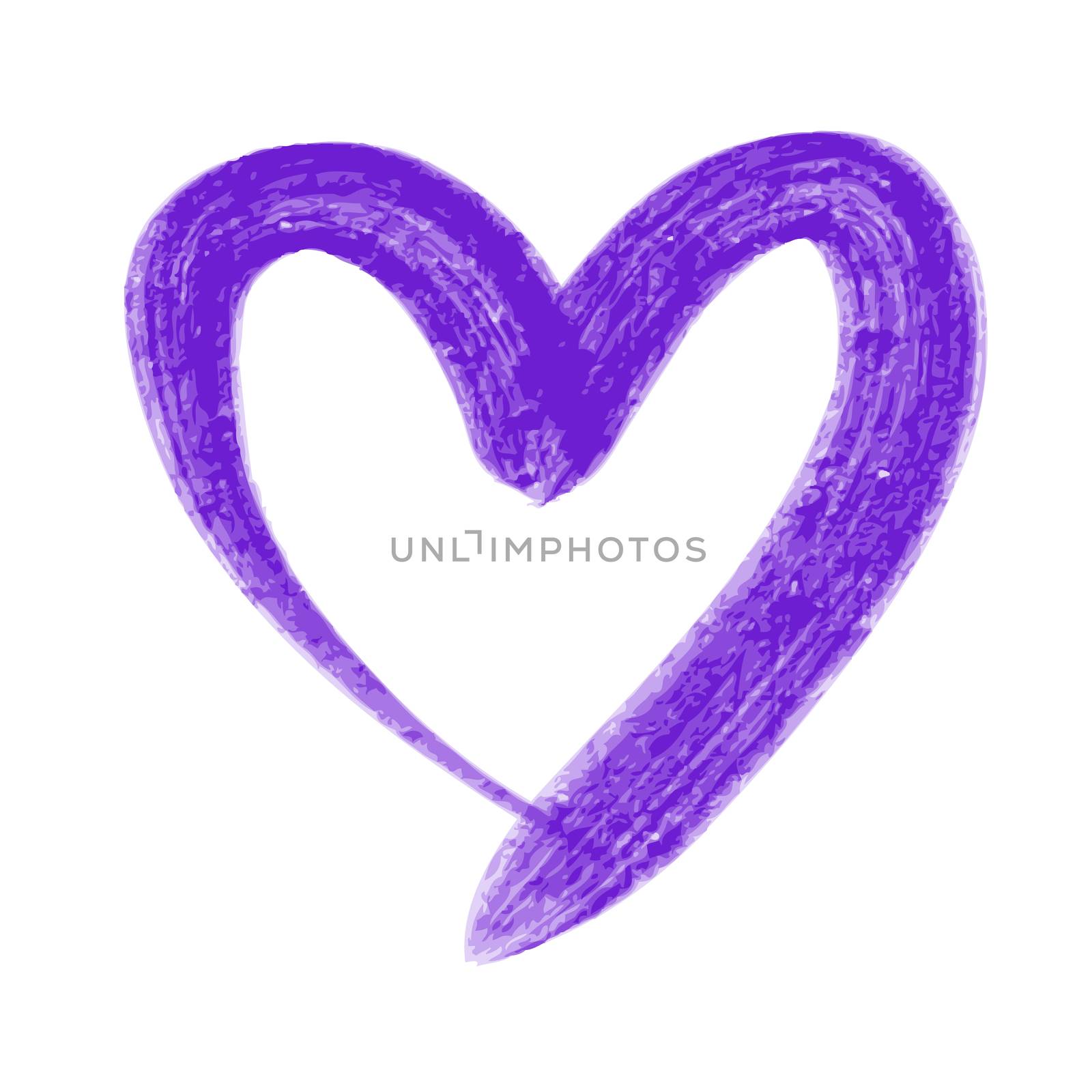 doodle hand drawn violet heart shaped on white background