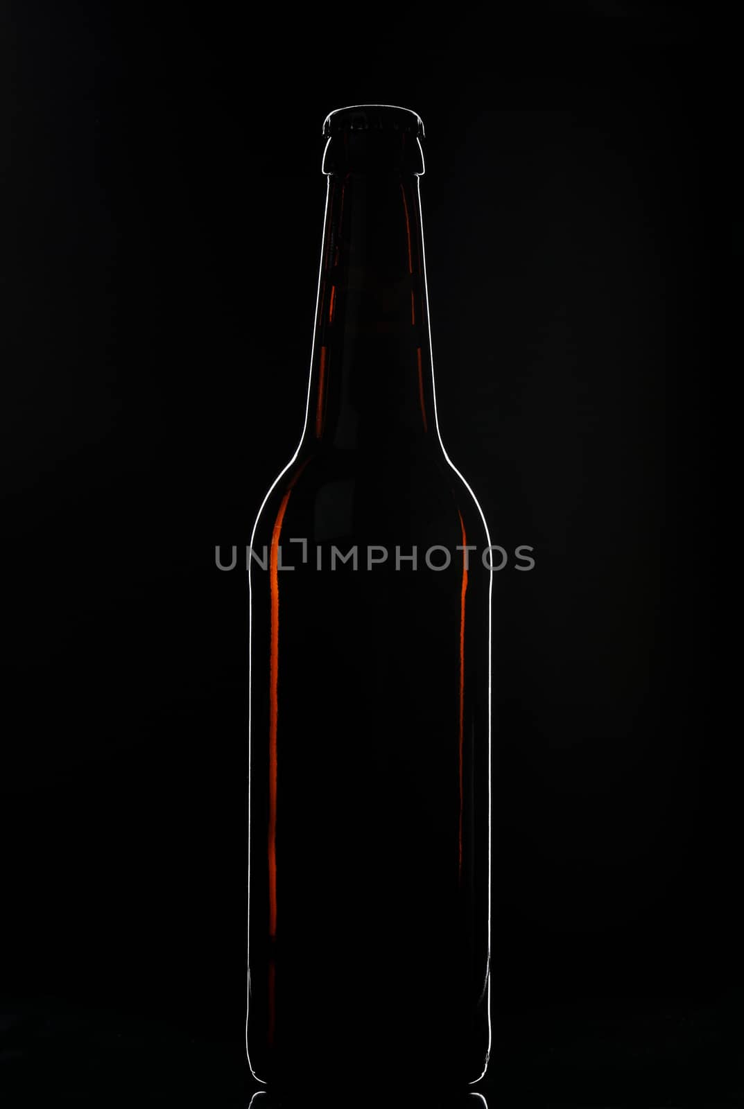 silhouette of brown beer bottle on black backdrop