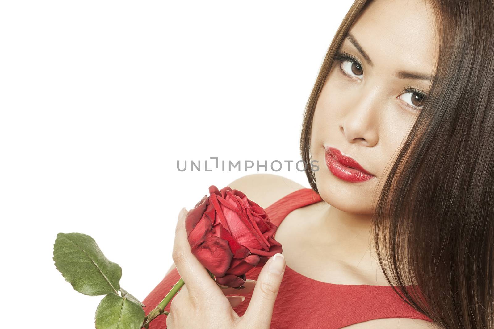 asian woman red rose by magann