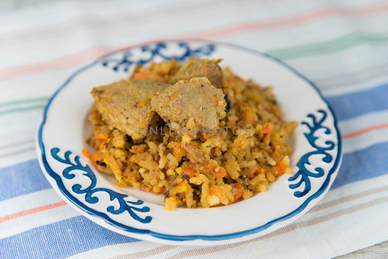 Plate of rice and meat national dish pilau