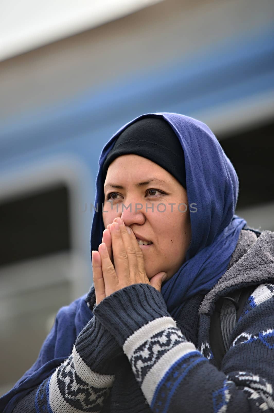 October 6,2015; Hegyeshalom in Hungary. Group of refugees leaving Hungary. They came to Hegyeshalom by train and then they leaving Hungary and go to Austria and then to Germany. Many of them escapes from home because of civil war. 