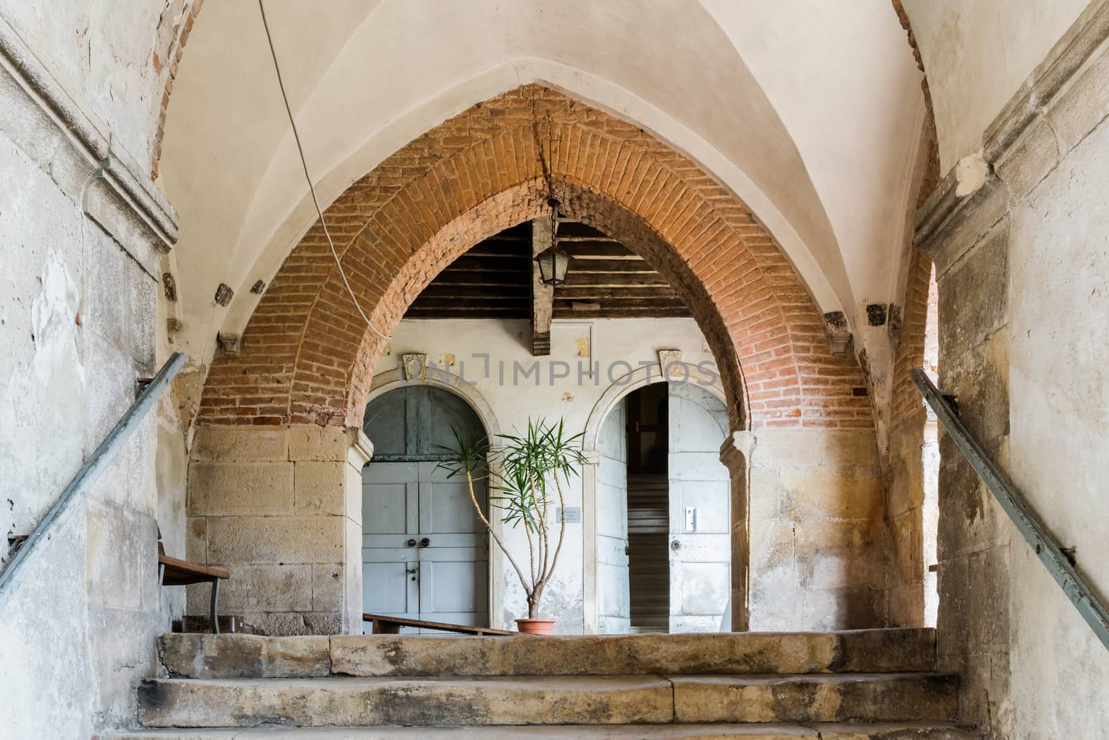 Brick pointed arch in a former Benedictine monastery.