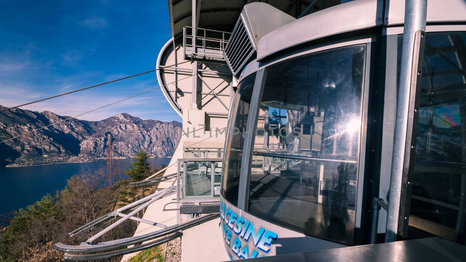 Cabin of a cableway stop at the top station. by Isaac74