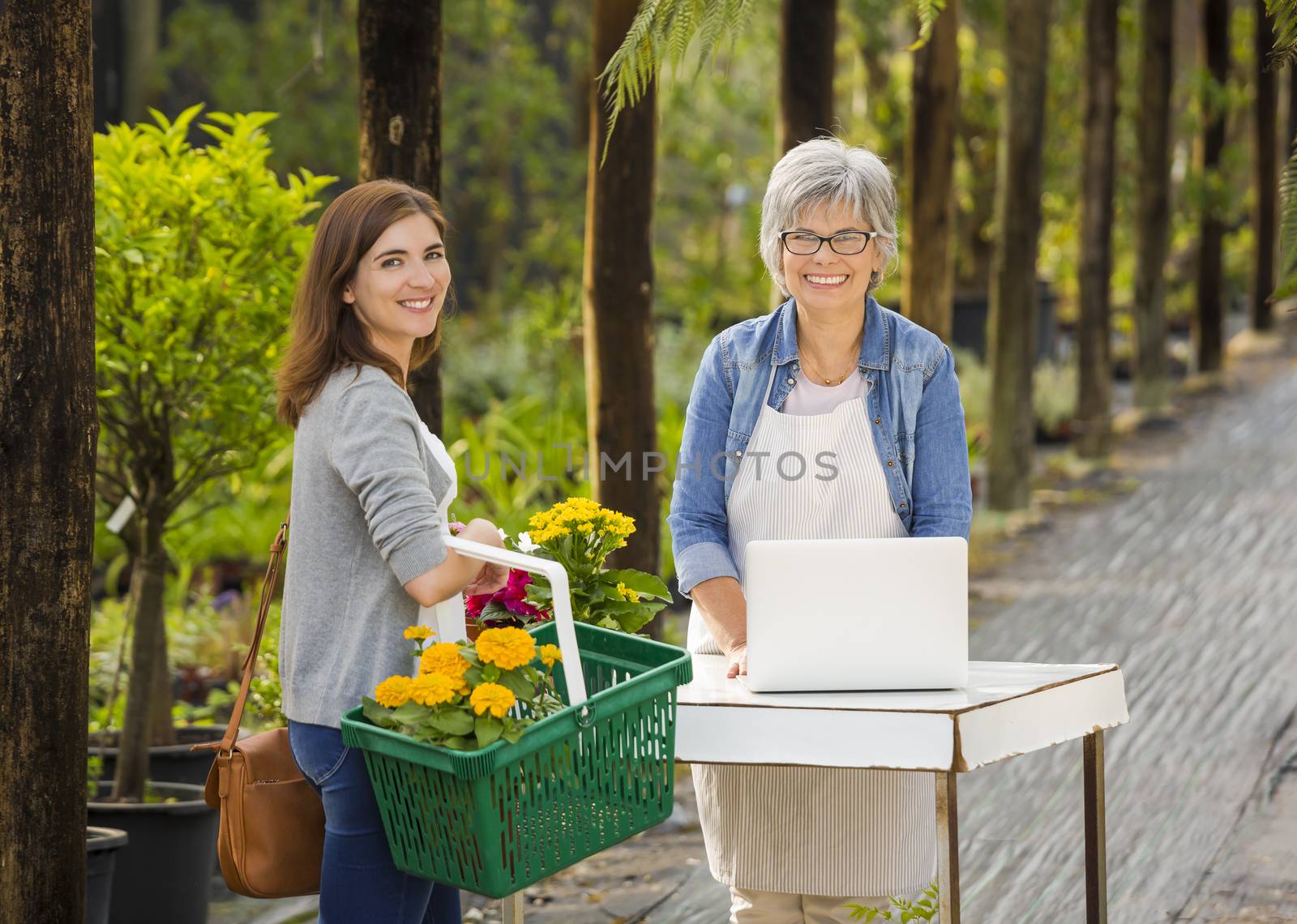 Worker and customer in a green house by Iko