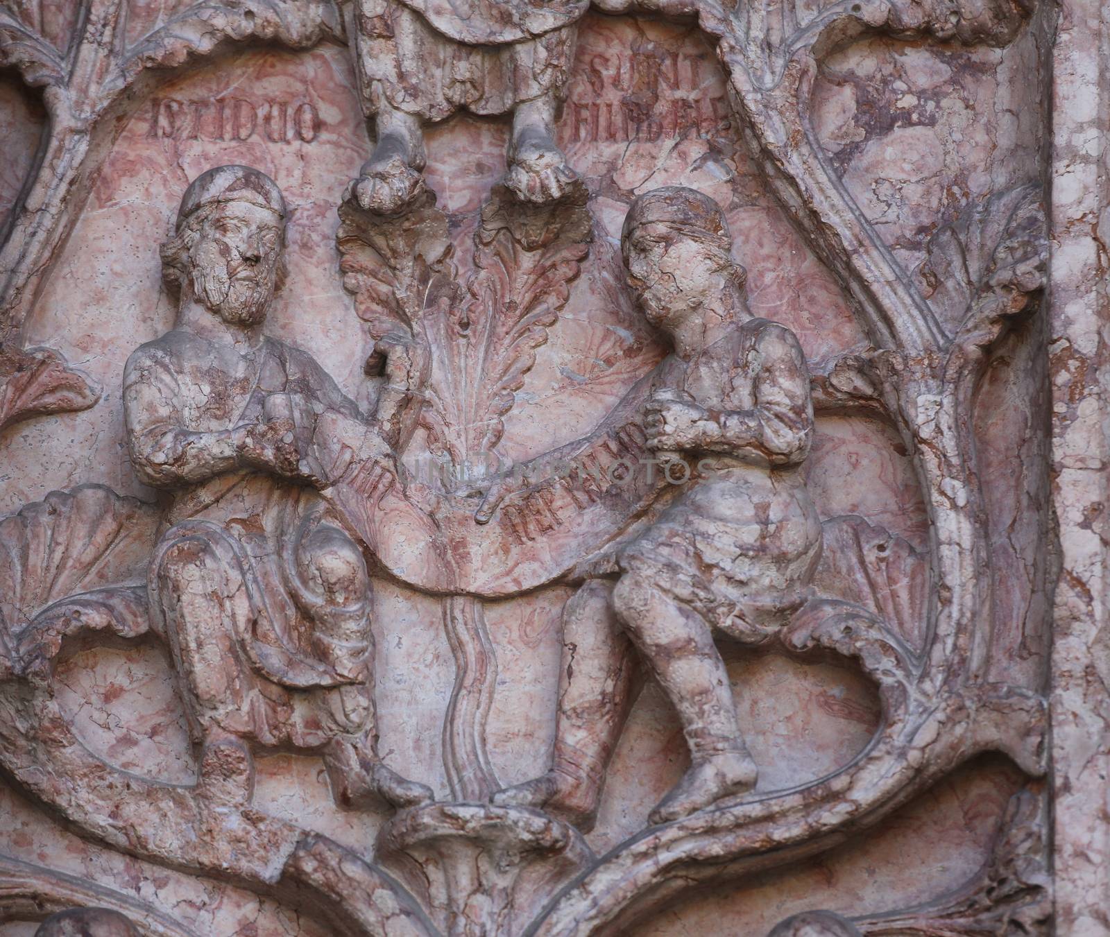Detail of marble carvings on the Baptistery, Parma Emilia-Romagna Italy