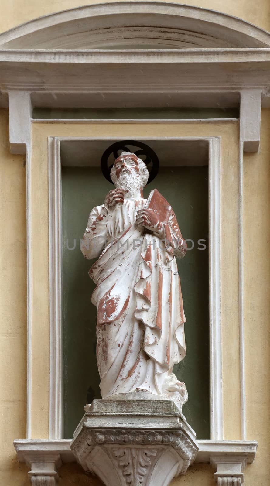 St. Mark the Evangelist on the facade of the Church of Mercy in Portoferraio, Elba, Italy