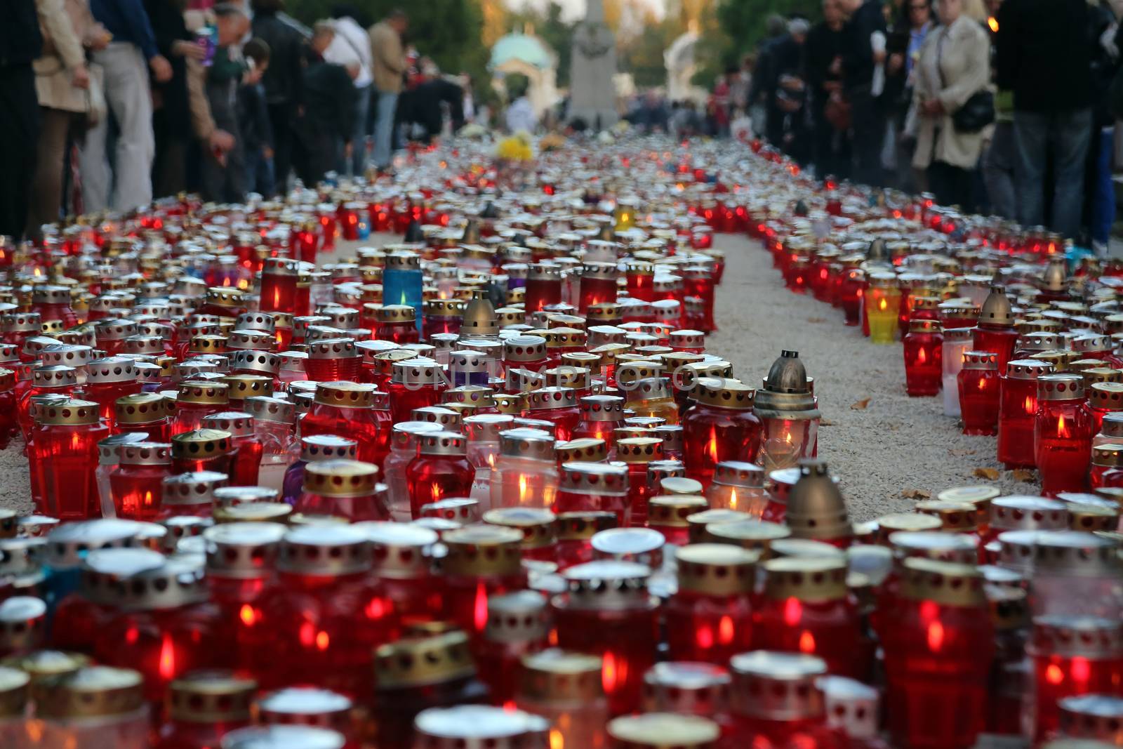 Zagreb cemetery Mirogoj on All Saints Day visited by thousands of people light candles for their deceased family members on 01 November 2013 in Zagreb.