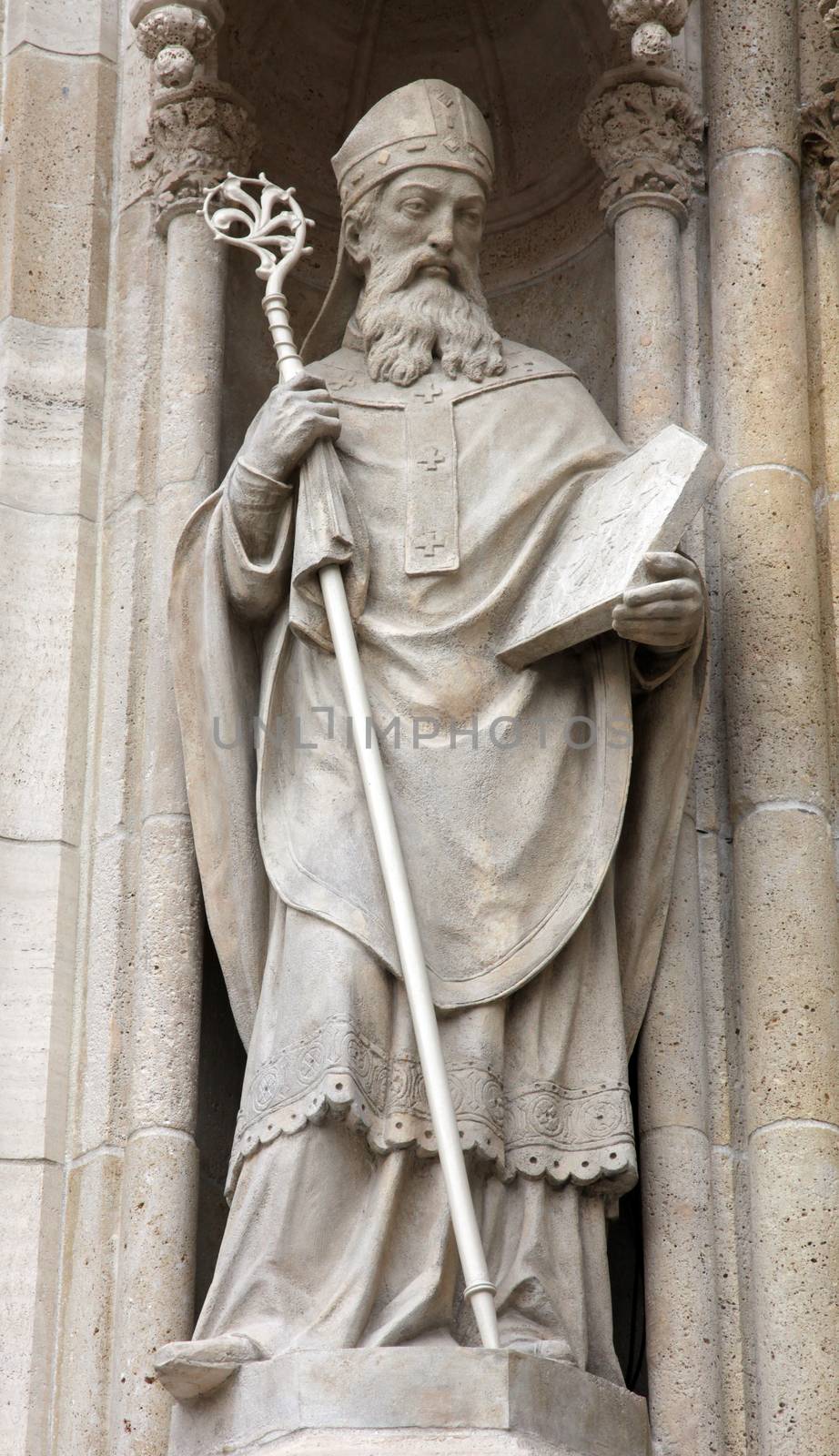 Statue of Saint Methodius on the portal of the cathedral dedicated to the Assumption of Mary in Zagreb on June 04, 2011.