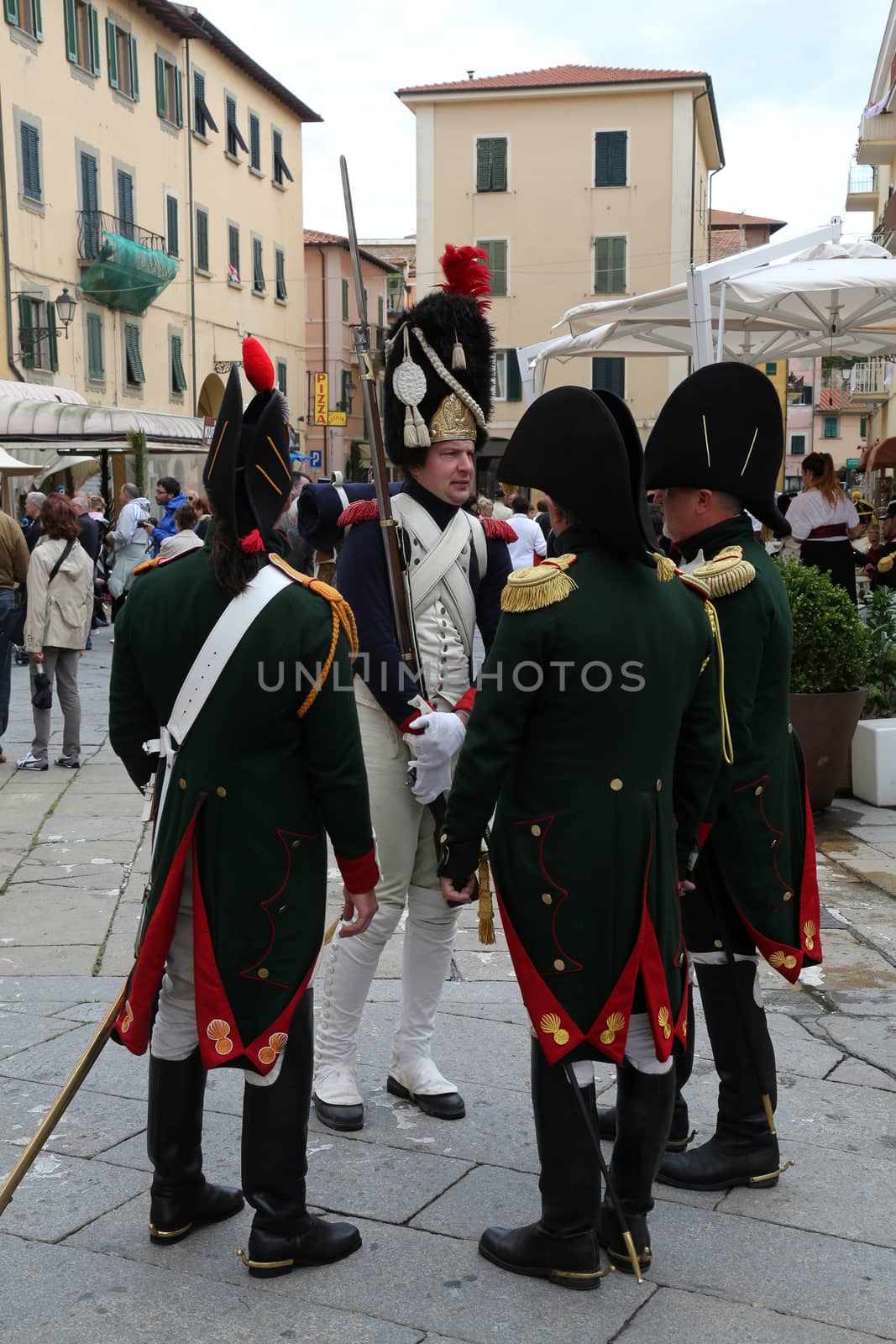 The Italian island where Napoleon was sent into exile in 1814 marked the 200th anniversary of the emperor's arrival on Sunday with a re-enactment by enthusiasts from across Europe on May 03, 2014 in Portoferraio, Italy