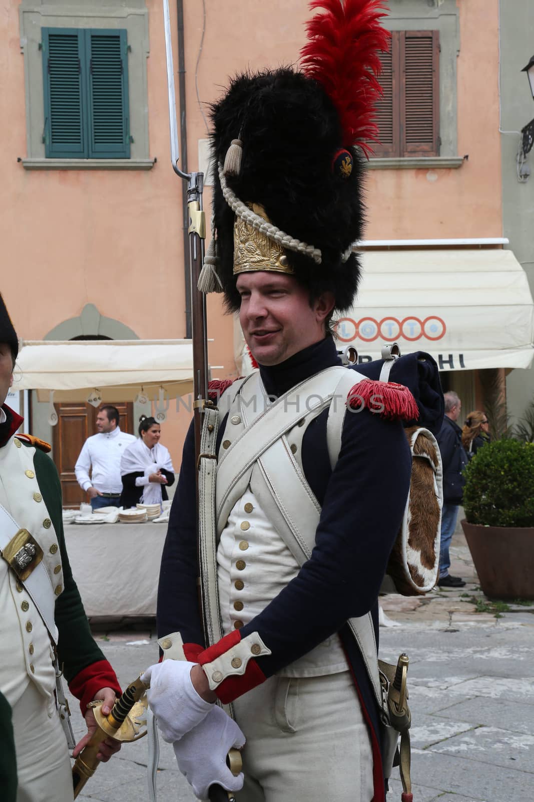 The Italian island where Napoleon was sent into exile in 1814 marked the 200th anniversary of the emperor's arrival on Sunday with a re-enactment by enthusiasts from across Europe on May 03, 2014 in Portoferraio, Italy