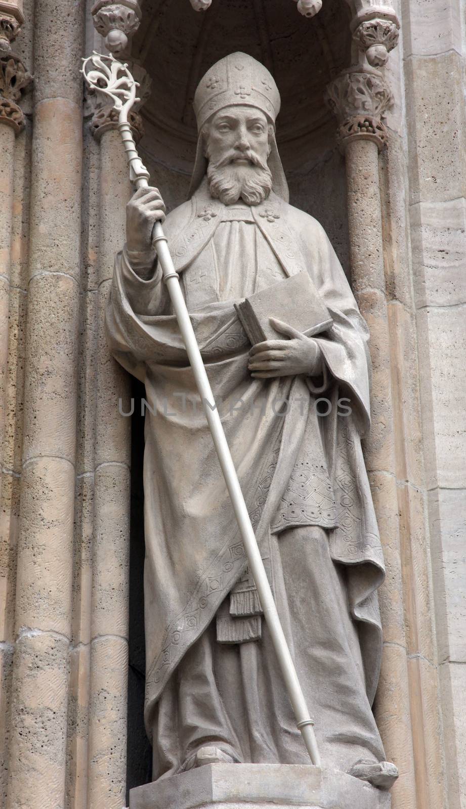 Statue of Saint Cyril on the portal of the cathedral dedicated to the Assumption of Mary in Zagreb on June 04, 2011.