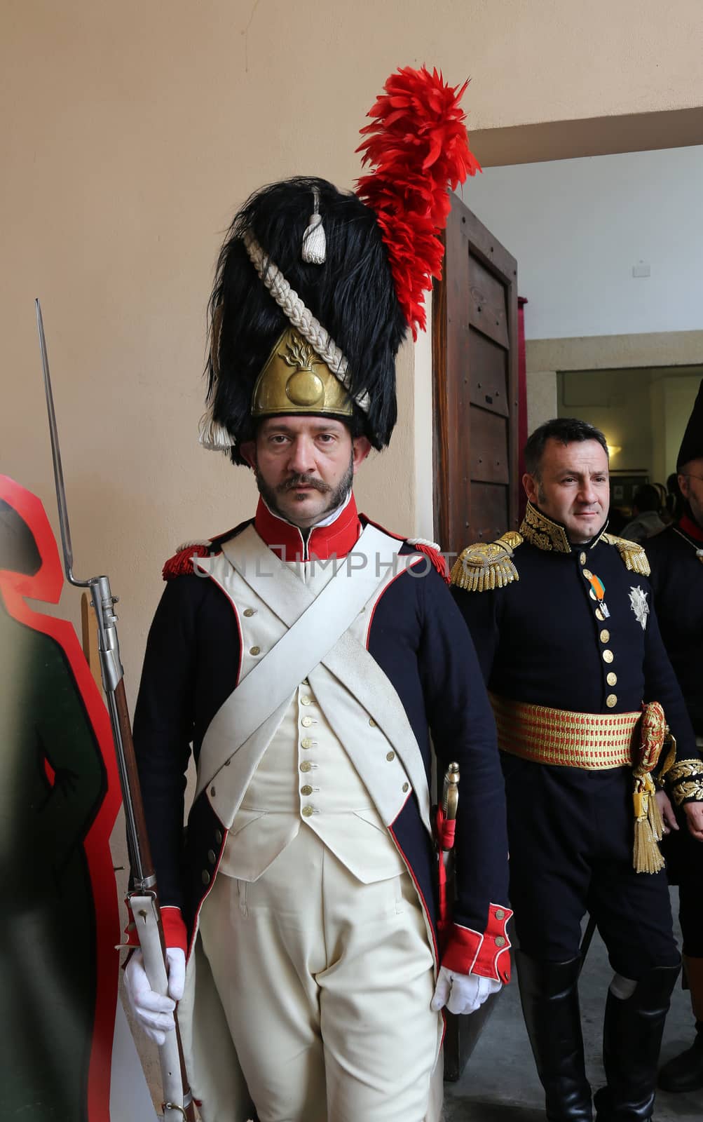 The Italian island where Napoleon was sent into exile in 1814 marked the 200th anniversary of the emperor's arrival on Sunday with a re-enactment by enthusiasts from across Europe on May 03, 2014 in Portoferraio, Italy