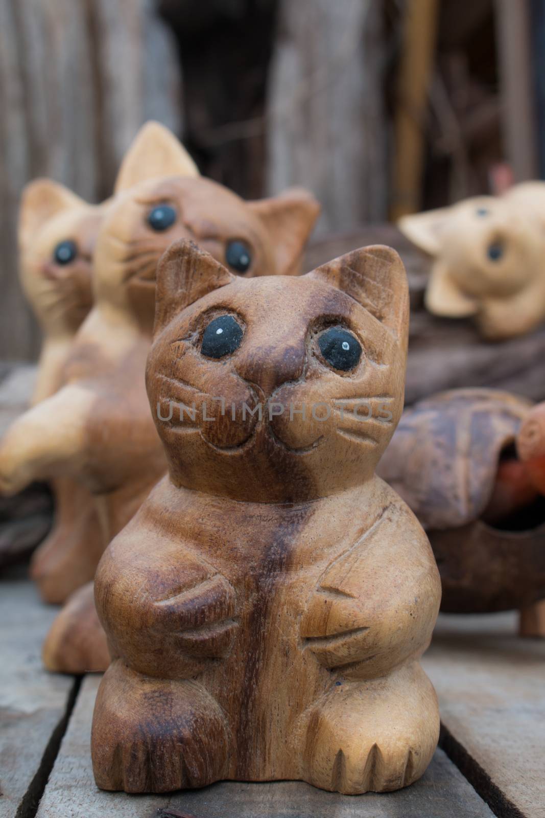 Beautiful wooden carved turtles , cats, birds .