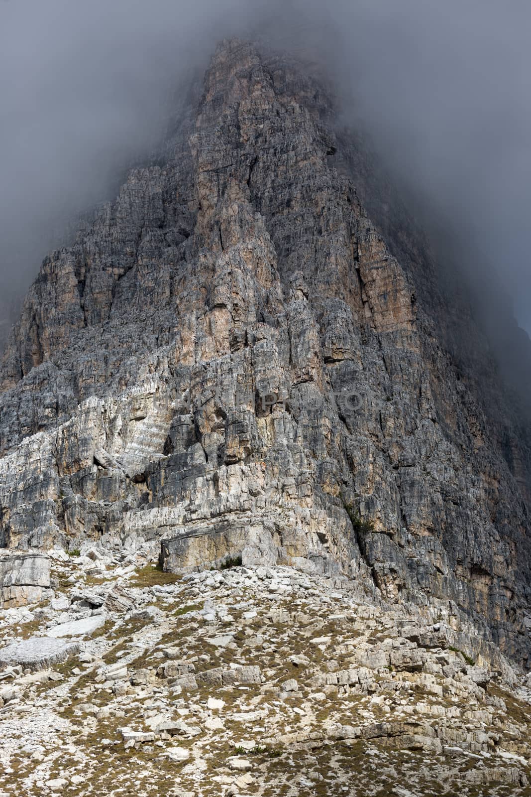 Rock face in Tre Cime National Park, Dolomites, Italy