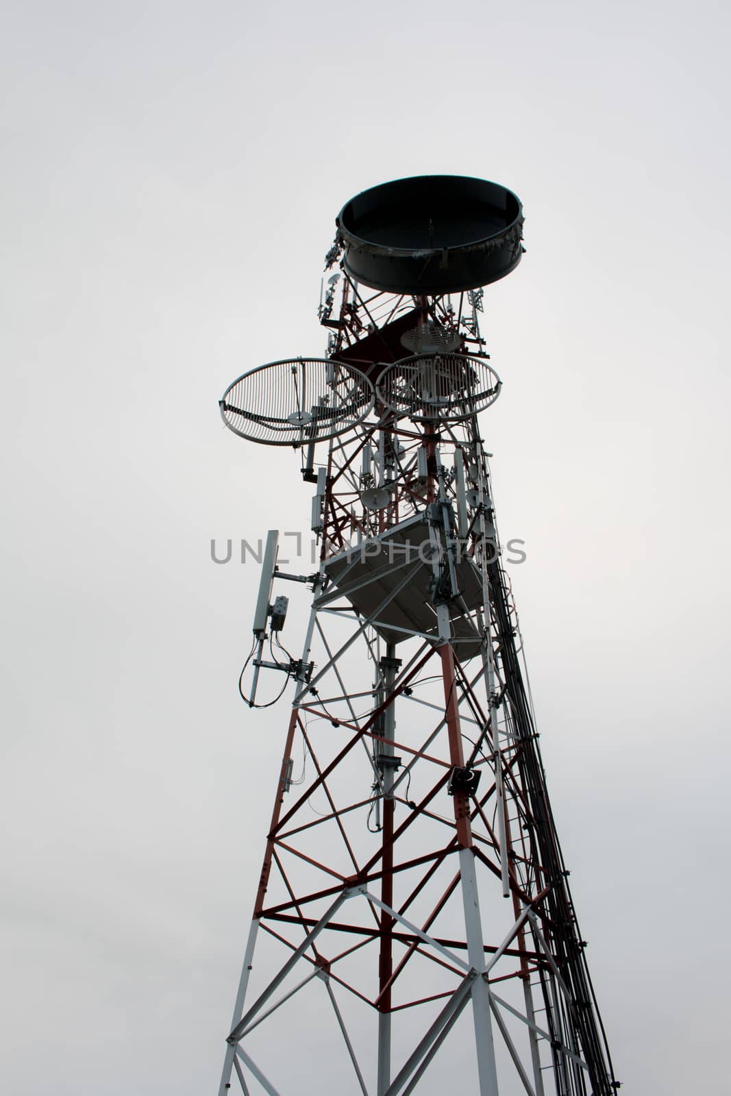 Telecommunication tower blue sky background,Phone antenna