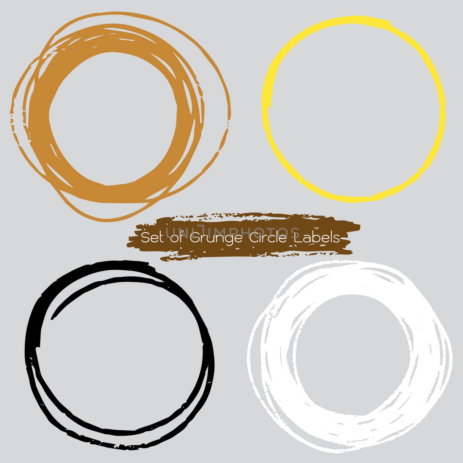 Freehand illustration of set of grunge circle labels, banners doodle hand drawn