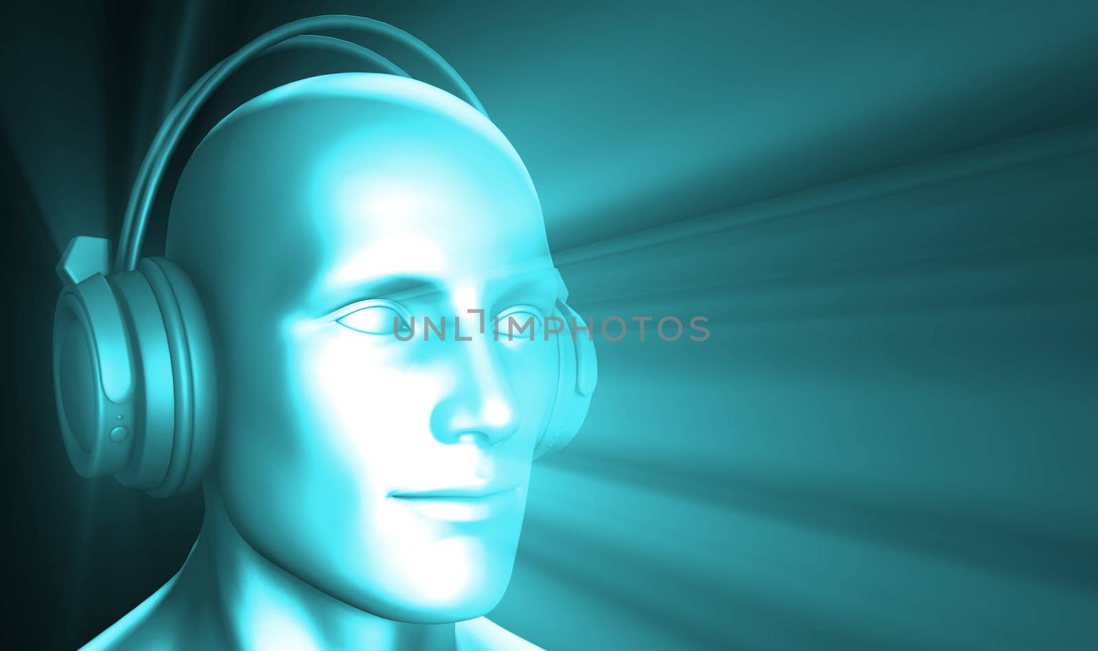 Man Listening to Music Meditating in Earphones 3d