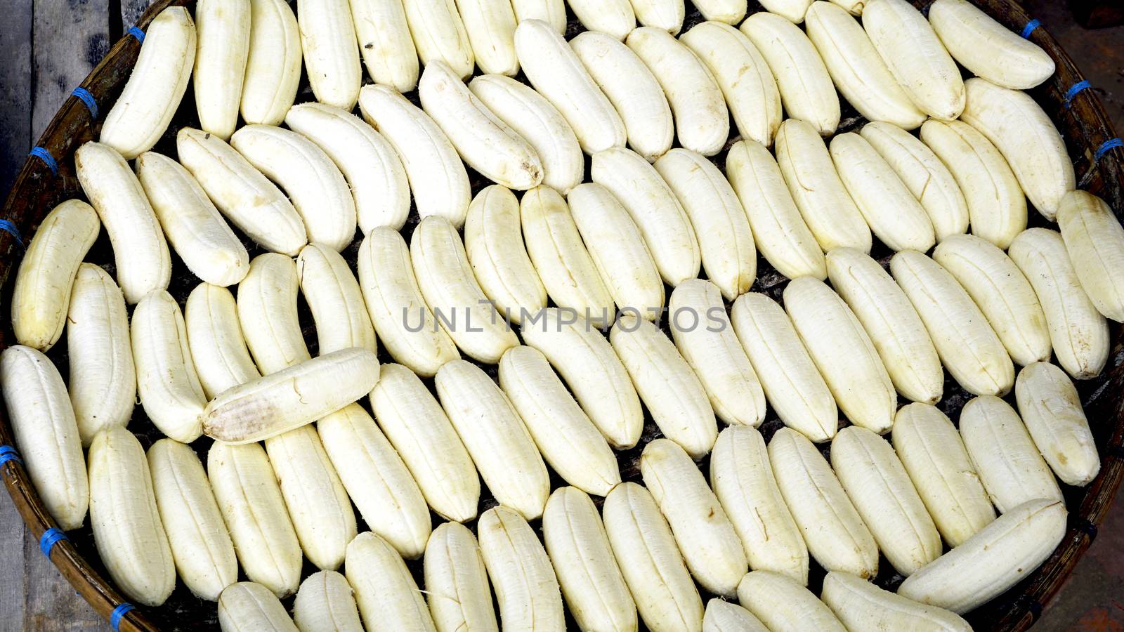 Fresh peeled banana close up at farmer local market  in Luang Prabang, Laos