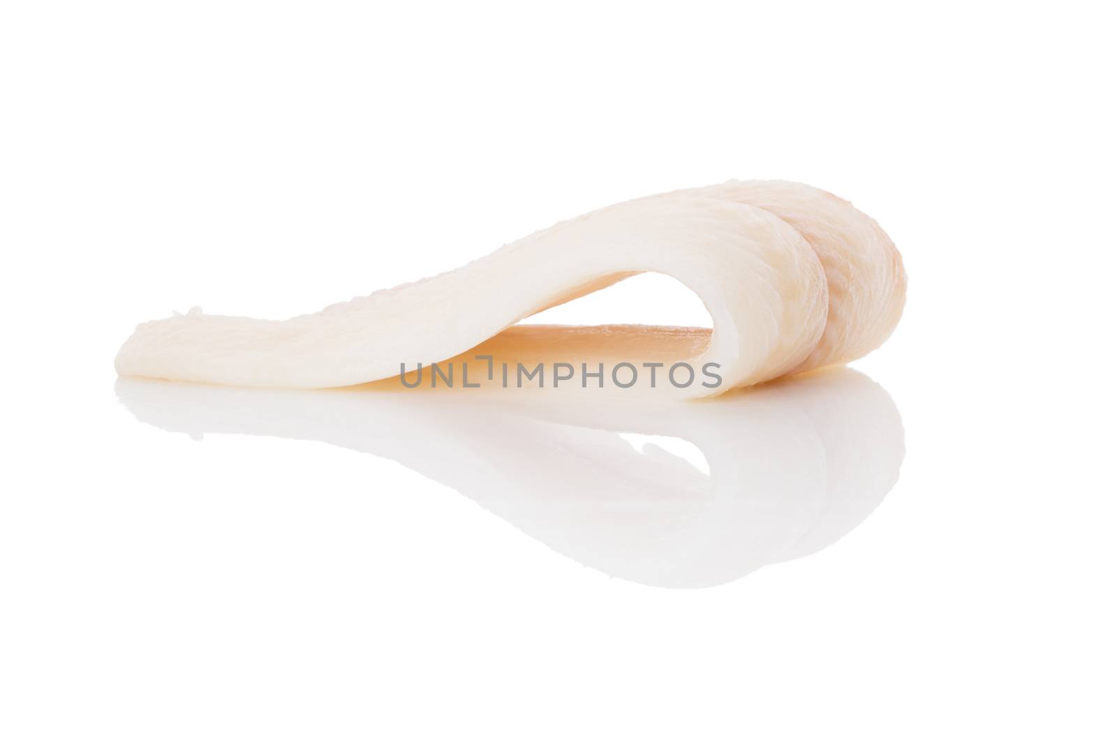 Raw fresh halibut steak isolated on white background. Culinary healthy seafood eating. 