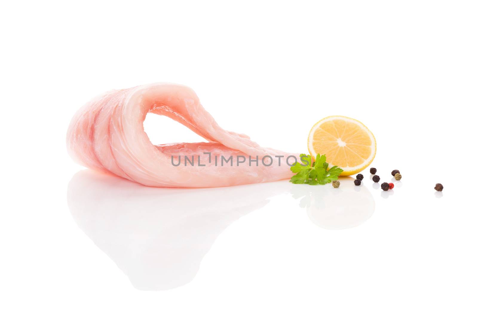 Fresh catfish fillet isolated on white background. Culinary healthy seafood eating. 