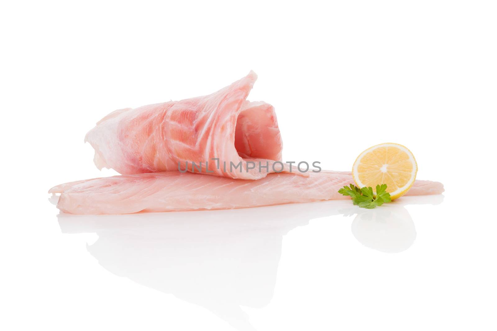 Fresh catfish fillet isolated on white background. Culinary healthy seafood eating. 