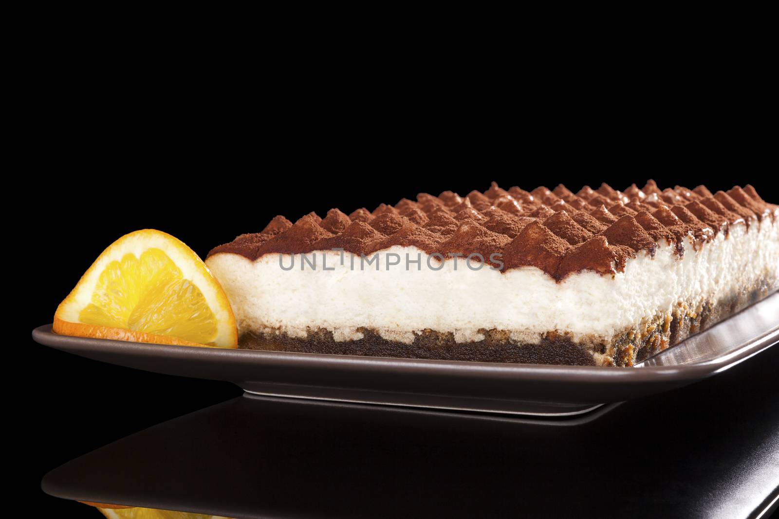 Luxurious tiramisu dessert isolated. Traditional italian sweet dessert.