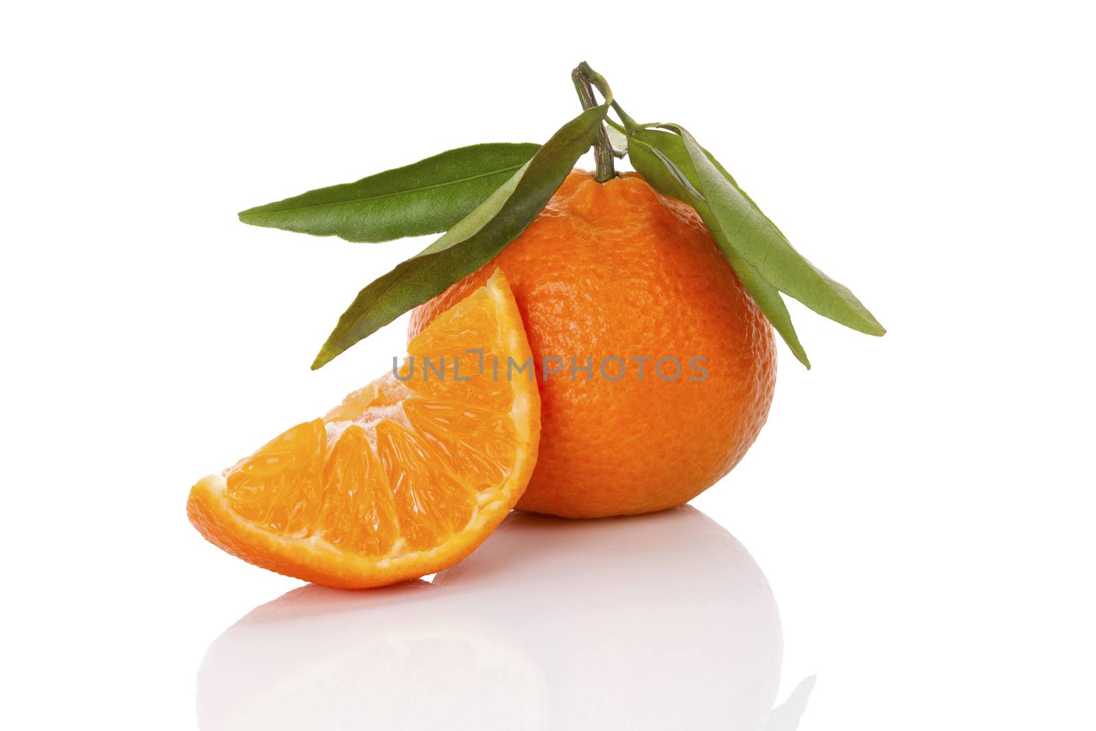 Delicious ripe mandarin isolated on white background. Healthy tropical fruit eating. 