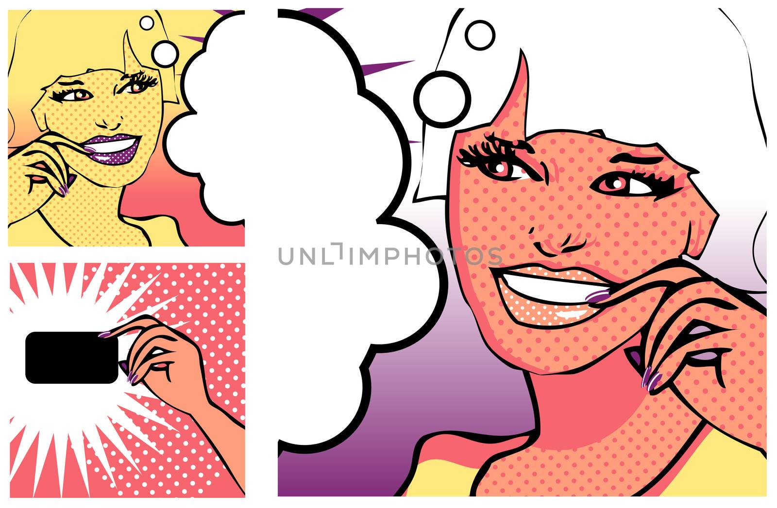 Comics style girl and Hand with a card (raster version)  by IconsJewelry