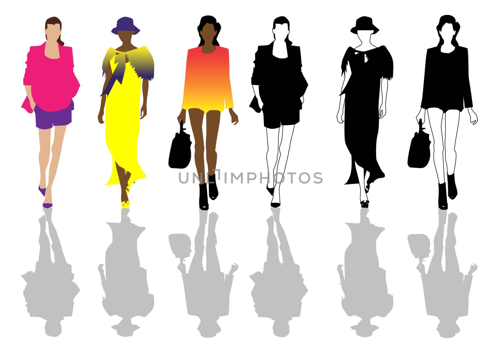 Fashion clothing illustration, vector design dress, models, show